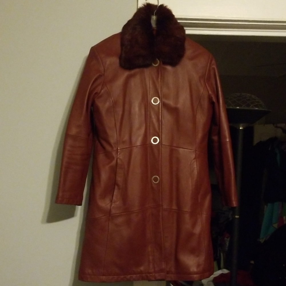 MAROON LEATHER COAT